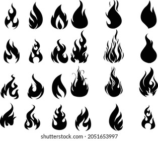 Set of Fire icons collection black flat dynamic