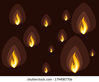Set of fire icons different fire power ready for animation sprites flat vector illustration on brown background