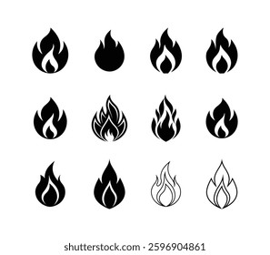 Set of Fire Icons on white background