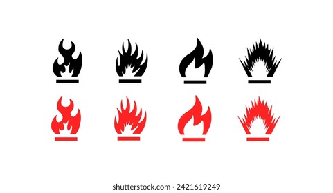 Set of fire icons. Silhouette and flat style. Vector icon