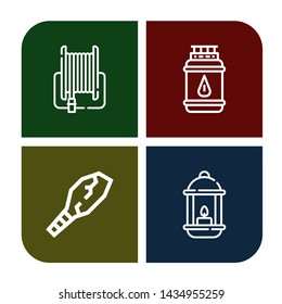 Set of fire icons such as Fire hose, Gas bottle, Weapon, Lantern , fire