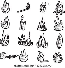 A Set of fire icons suitable for any nature theme content with doodle cartoon style