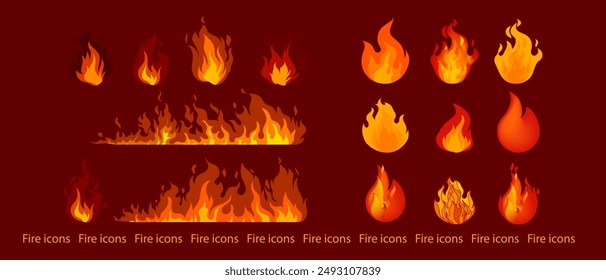 Set of fire icons, symbol, sign vector illustration element design.