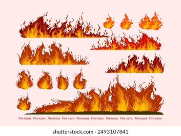 Set of fire icons, symbol, sign vector illustration element design.