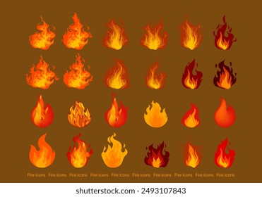 Set of fire icons, symbol, sign vector illustration element design.