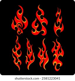 Set of fire icons, symbol, sign vector illustration element design