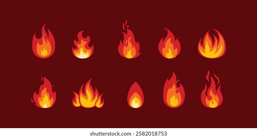 Set of fire icons, symbol, sign vector illustration element design.