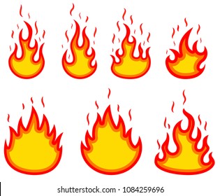 Set of fire illustrations on white background. Design elements for poster, emblem, sign, badge. Vector image
