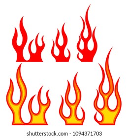 Set of fire illustrations on white background. Design elements for poster, emblem, sign, badge. Vector image