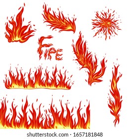 Set of fire items isolated on a white background. Vector graphics.