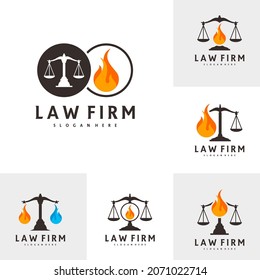 Plantilla vectorial del logotipo de Set of Fire Justice, conceptos de diseño del logotipo de Creative Law Firm