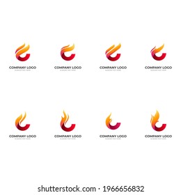 set fire logo design with 3d red and orange color style
