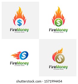 Set of Fire Money Logo Design Concept Vector. Money Fire Logo Template. Fast Money Icon Symbol. Illustration
