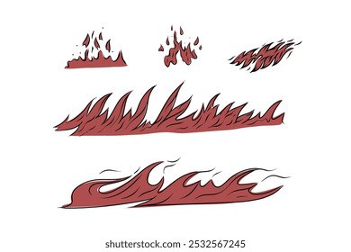 Set von Feuerlinien, handgezeichnete Vektorgrafiken für Kamin, Grill, Verpackung usw.