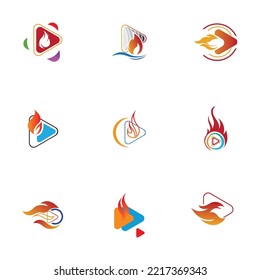 set of Fire and play button logo design template