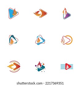 set of Fire and play button logo design template