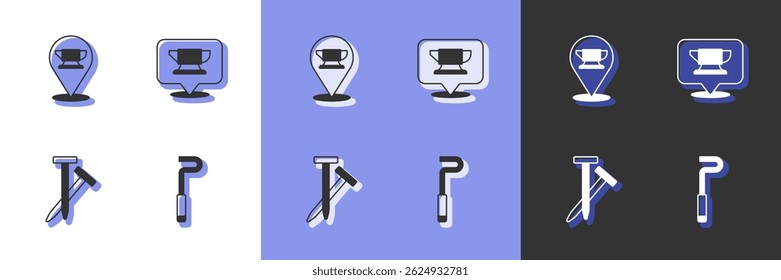 Set Fire poker, Blacksmith anvil tool, Metallic nails and  icon. Vector