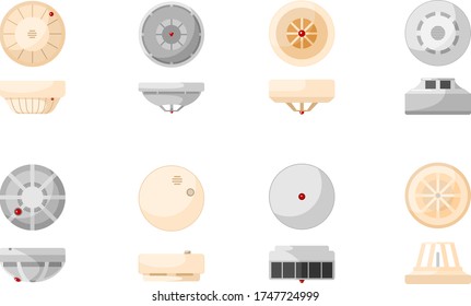 Set fire prevention smoke detector sensor on white background. Gas sensor in flat style. Home safety alarm. Vector illustration