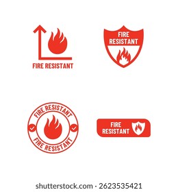 Set of Fire Resistant Icon or Fire Resistant Label Isolated on white background.