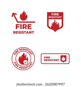 Set of Fire resistant sign isolated on white background.
