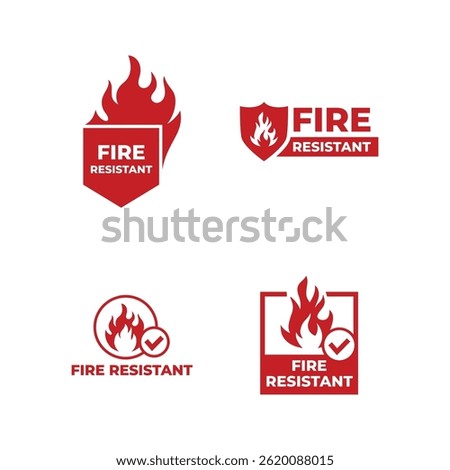 Set of Fire resistant sign isolated on white background.