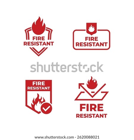 Set of Fire resistant sign isolated on white background.