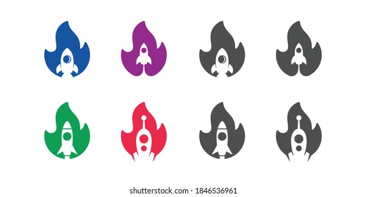 diseño del logotipo del espacio negativo de la serie de incendios y cohetes