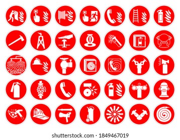 Set Of Fire Safety Collection Symbol Sign, Vector Illustration, Isolated On White Background Label .EPS 10