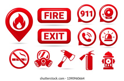 Set of fire safety icons. Fire emergency icons set. Vector symbols
