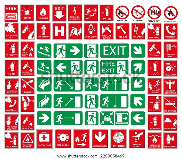 Set Fire Safety Signs Collection Warning Stock Vector (Royalty Free ...