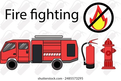 Set of fire safety signs or icons. Firefighter icon set. Set of warning signs, hazards, warnings, fire icons set.