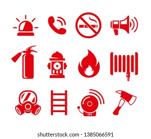 Set of fire safety vector icons. Fire emergency icons set.