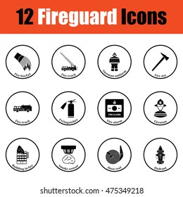 Set of fire service icons.  Thin circle design. Vector illustration.