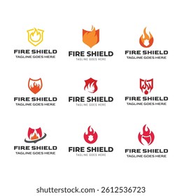 Set of Fire Shield Logo Design isolated on white background.
