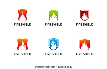 Set of Fire Shield logo designs concept vector