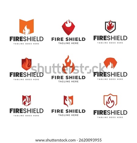 Set of Fire Shield logo designs concept isolated on white background.