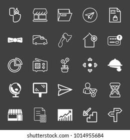 set of fire, shop, folder, chatting, document, bow tie, van, axe, upload, pie chart, television, joystick, hotel service, globe, banner, shop, bills, chart, road sign vector icon