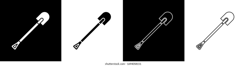 Set Fire shovel icon isolated on black and white background. Fire protection equipment. Equipment for firefighter.  Vector Illustration