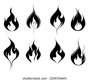 Set of  fire sign. Fire flame icon isolated on white background. Vector illustration set