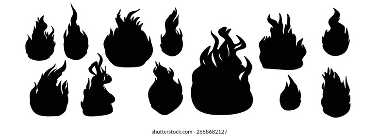 Conjunto de siluetas de fuego Silueta de llamas dibujada a mano
