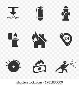 Set of Fire simple vector icons with transparent background (PNG). Vector illustration.