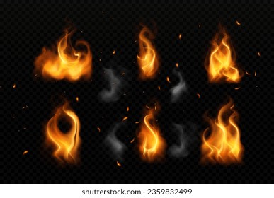 set fire and smoke transparent background, 6 icon and 4 smoke, for banner, poster, agency, business, etc, vector eps 10