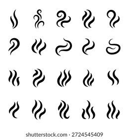 A set of Fire steam or Line smoke doodle hand drawn set. smell waves from food or coffee and beverages sketch style . eps 10