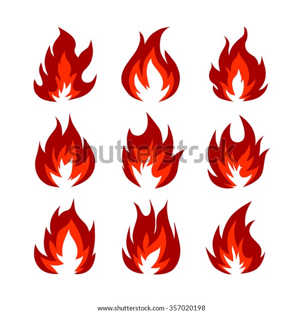 Set Of Fire Symbols In Orange And Red On The Isolated Background Vector Illustration Campfire 