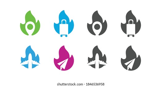 set of fire travel negative space logo design