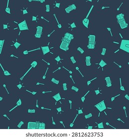 Set Fire truck, Burning match with fire, Fire shovel and Flasher siren on seamless pattern. Vector