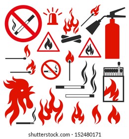 Set of fire vector icons on white background. Illustration on the theme of fire