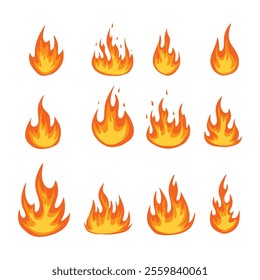 Set of Fire vector illustration isolated on white background