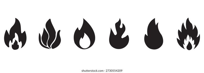 Set of fire, vector silhouettes of fire, silhouette set of flame, set of fire icons, srt of flame icons