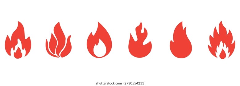 Set of fire, vector silhouettes of fire, silhouette set of flame, set of fire icons, srt of flame icons